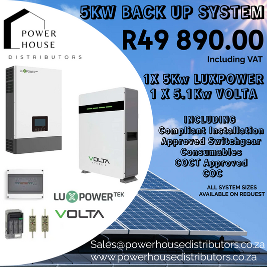 Installed: 5KW LUXPOWER & VOLTA Back Up Power System (Western Cape Only)