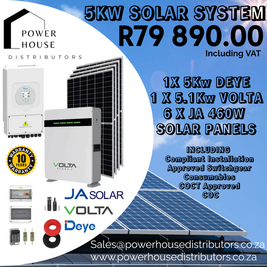 Installed: 5KW DEYE, VOLTA & JA Solar System & Back Up Power (Western Cape Only)