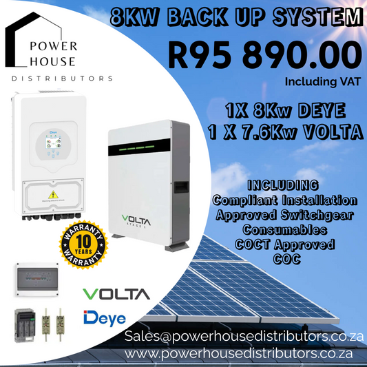 Installed: 8KW DEYE & VOLTA Back Up Power System (Western Cape Only)