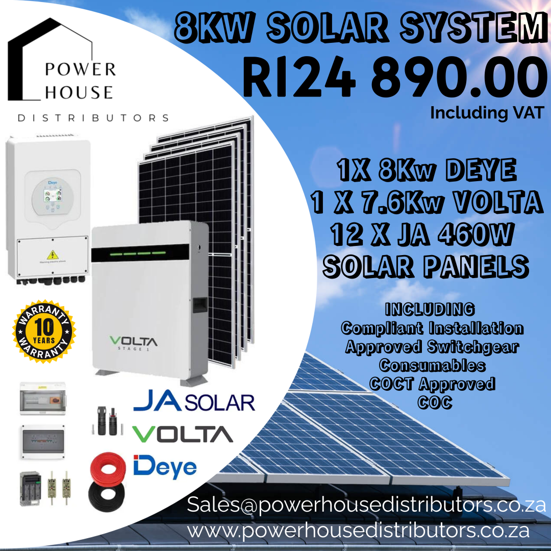 Installed: 8KW DEYE, VOLTA & JA Solar System & Back Up Power (Western Cape Only)